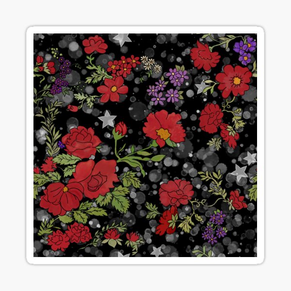 Red Cottage Rose on Black Star Background Sticker