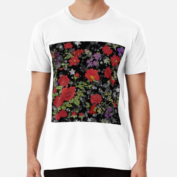 Red Cottage Rose on Black Star Background Premium T-Shirt