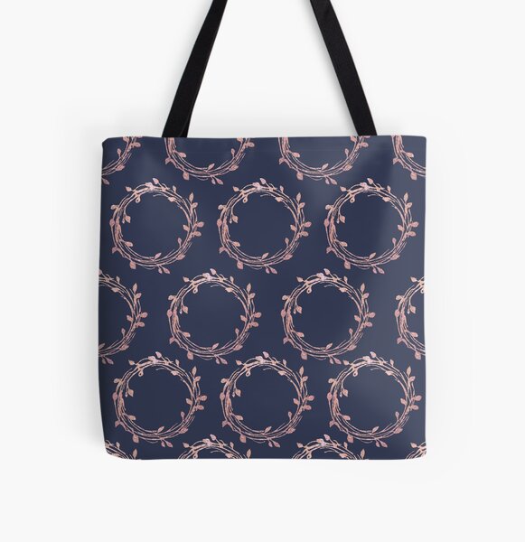 Navy and Rose Gold Wreaths All Over Print Tote Bag