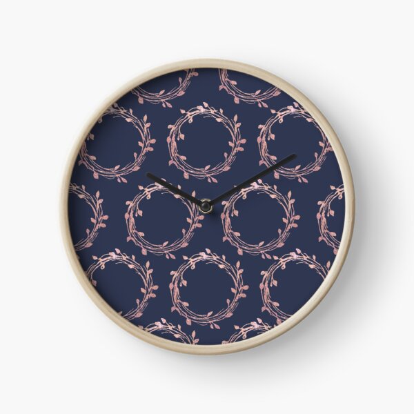 Navy and Rose Gold Wreaths Clock