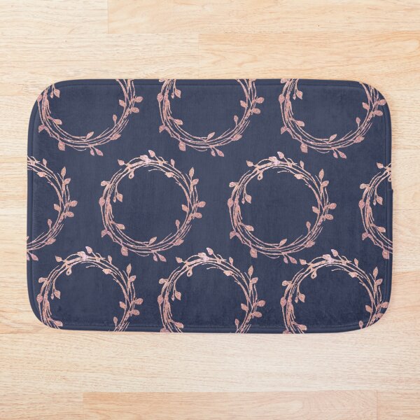 Navy and Rose Gold Wreaths Bath Mat
