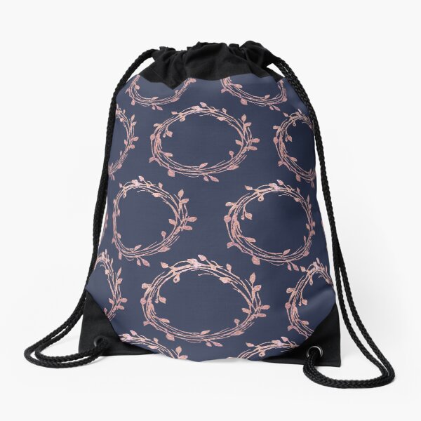 Navy and Rose Gold Wreaths Drawstring Bag