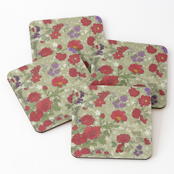 Item preview, Red Cottage Rose on Spring Green Star Background designed and sold by Kristi Duggins.