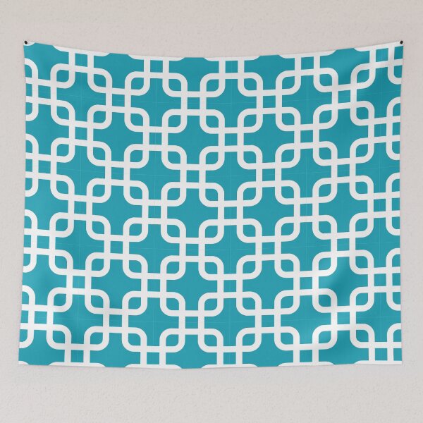 Item preview, Turquoise background white art deco pattern designed and sold by Brontorino.