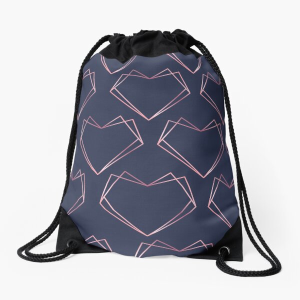 Navy and Rose Gold Geometric Shapes Drawstring Bag