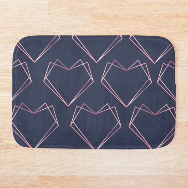 Navy and Rose Gold Geometric Shapes Bath Mat