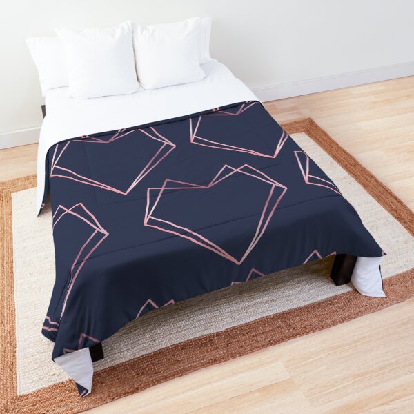 Navy and Rose Gold Geometric Shapes Comforter
