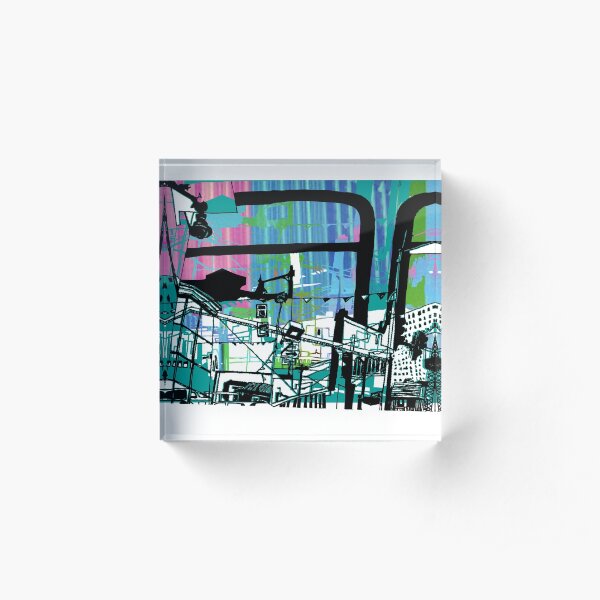 Teal Transport City Acrylic Block