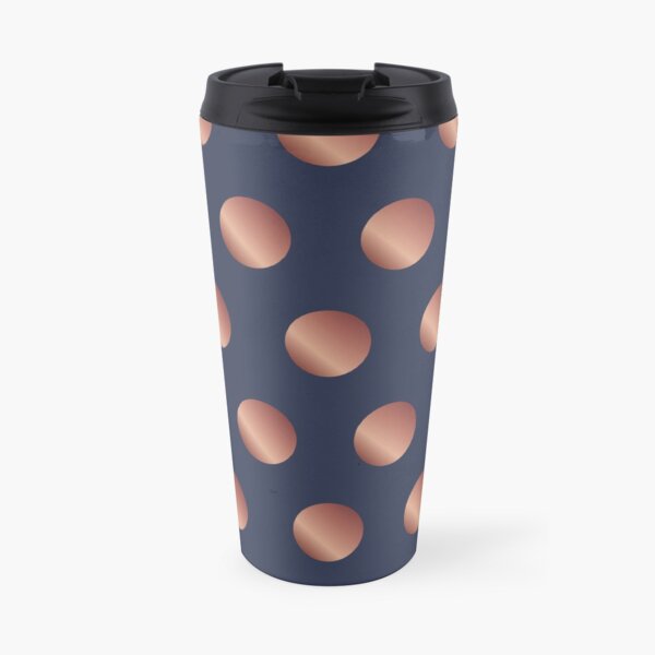 Navy and Rose Gold Polka Dots Travel Mug