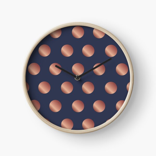 Navy and Rose Gold Polka Dots Clock