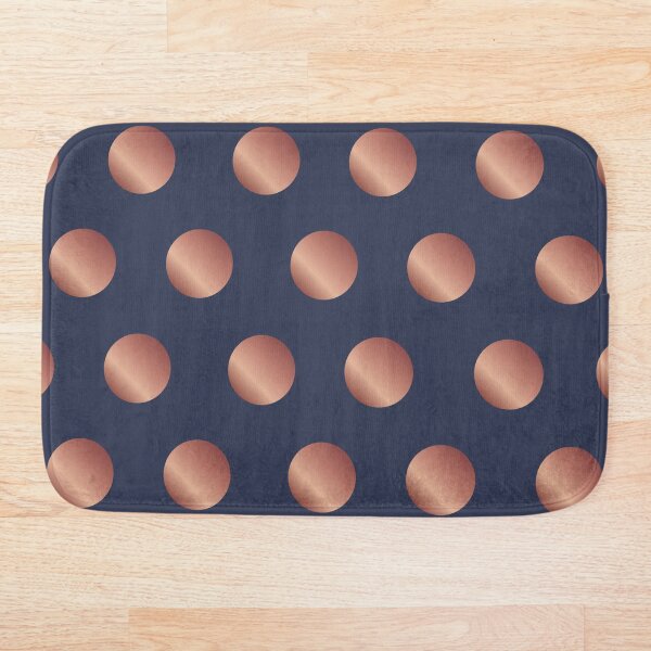 Navy and Rose Gold Polka Dots Bath Mat