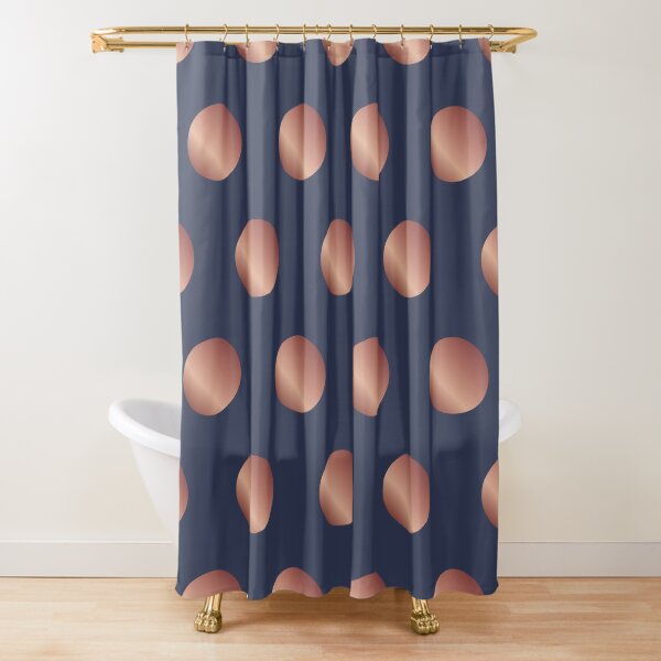 Navy and Rose Gold Polka Dots Shower Curtain