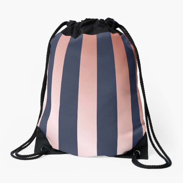 Navy and Rose Gold Vertical Stripes Drawstring Bag