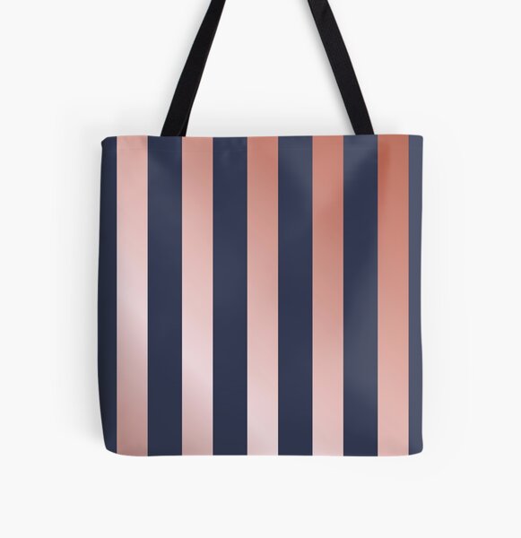 Navy and Rose Gold Vertical Stripes All Over Print Tote Bag