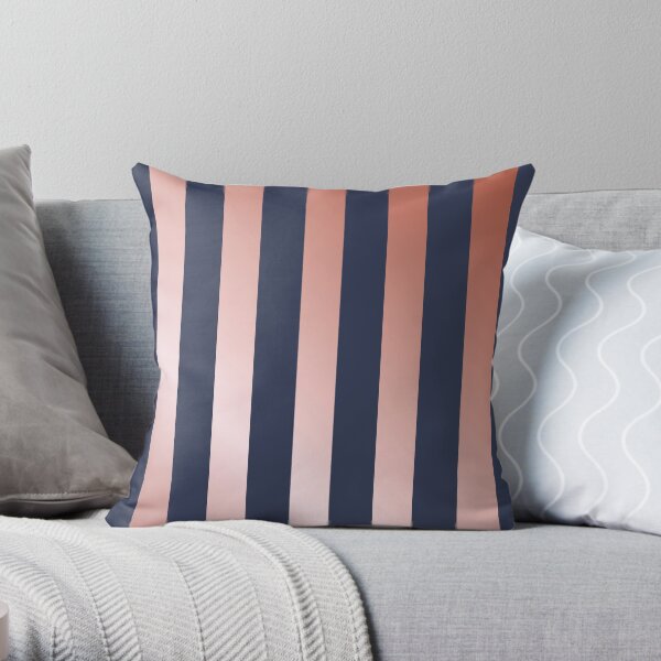 Navy and Rose Gold Vertical Stripes Throw Pillow