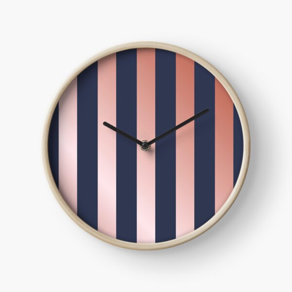 Navy and Rose Gold Vertical Stripes Clock