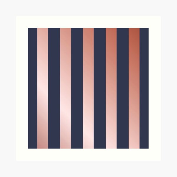 Navy and Rose Gold Vertical Stripes Art Print