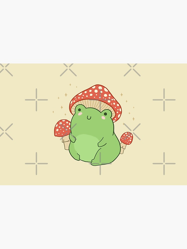 Kawaii Frog with Mushroom Hat and Toadstools - Cottagecore Aesthetic Froggy - Chubby Amanita Muscaria Forest Themed Fantasy by MinistryOfFrogs