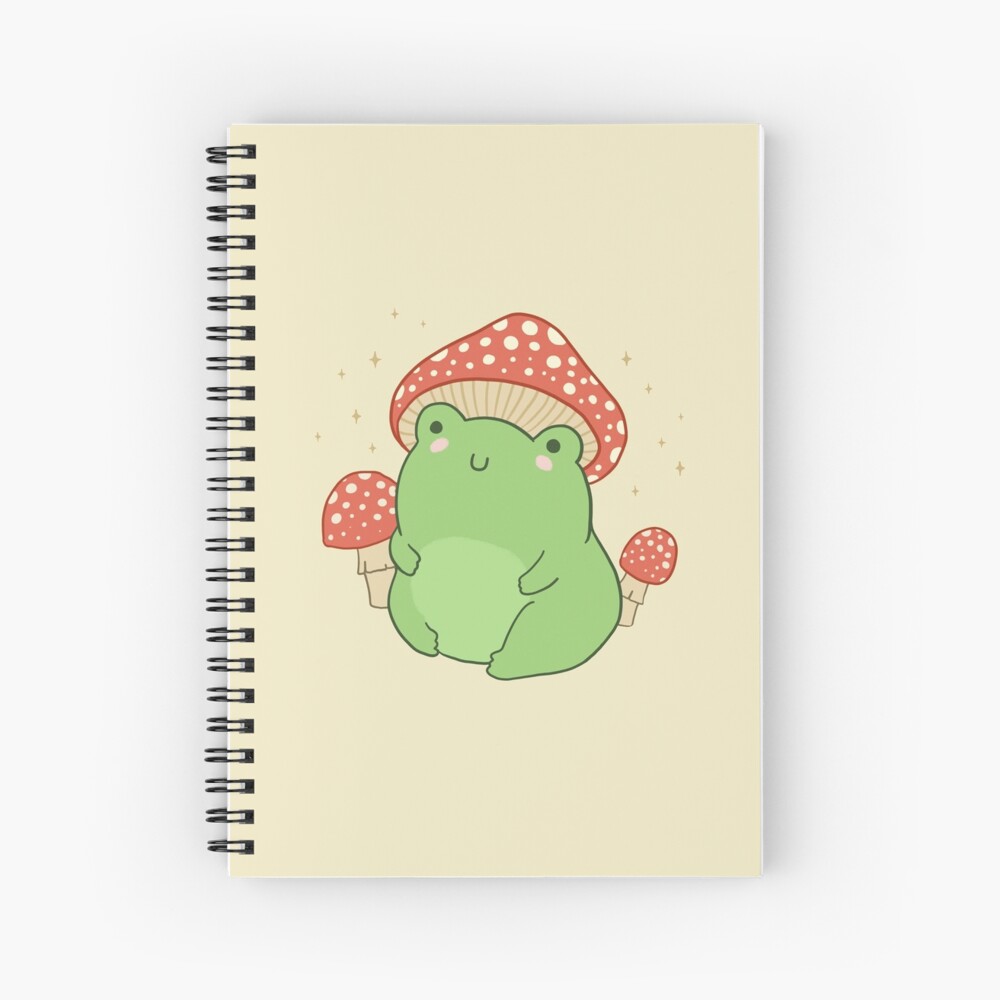 Kawaii Frog with Mushroom Hat and Toadstools - Cottagecore Aesthetic Froggy  - Chubby Amanita Muscaria Forest Themed Fantasy