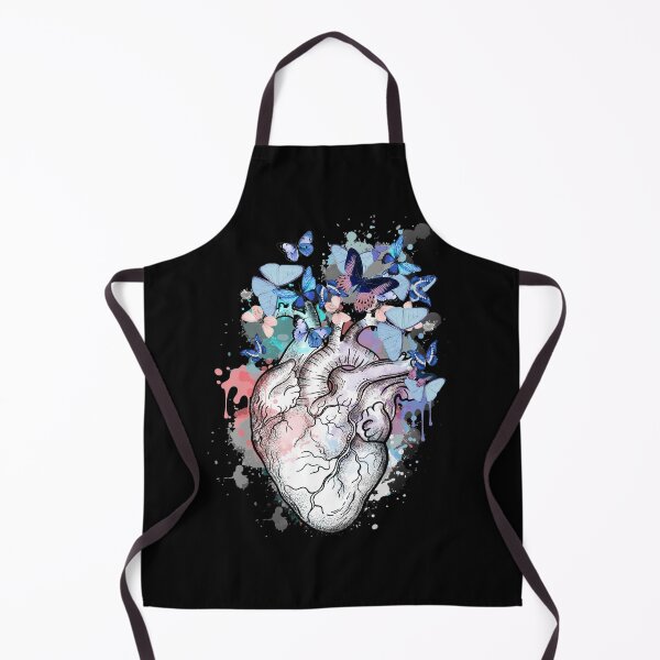 Item preview, human heart with blue butterflies, black, watercolor style, anatomy art designed and sold by Collagedream.