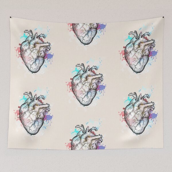 Item preview, Watercolor human heart, black and color, anatomy art designed and sold by Collagedream.