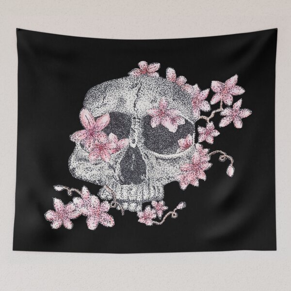 Item preview, Skull With Cherry Blossoms designed and sold by DotInk.