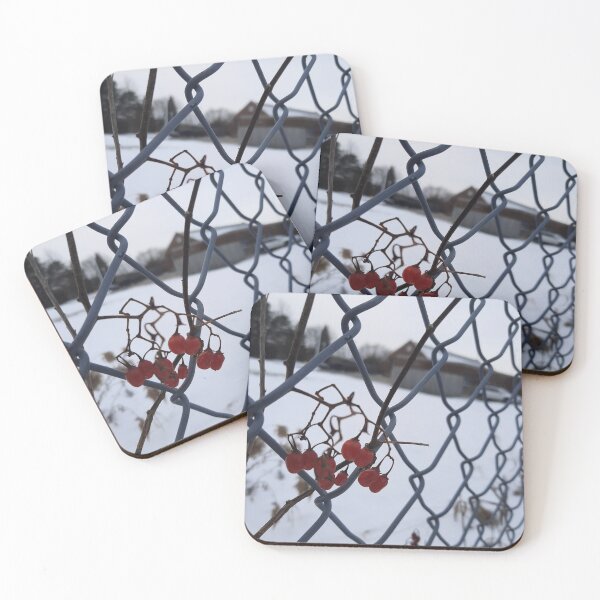 Item preview, Berries and Chain Link Fence in Winter designed and sold by 10pmCreations.