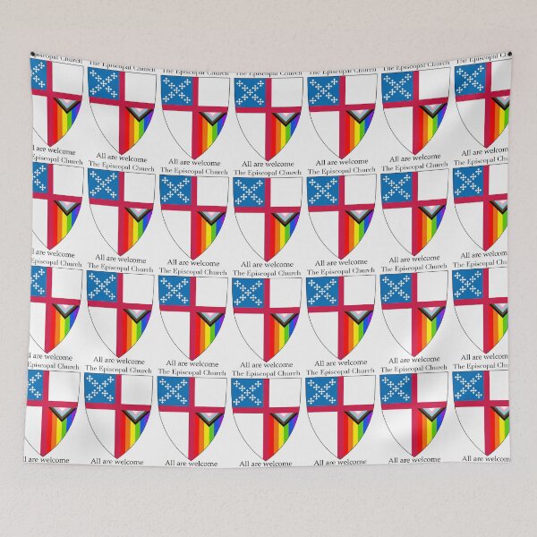 Item preview, Episcopal Church Shield with Progressive Pride Flag Vertical Rainbow - All Are Welcome 1 designed and sold by litmusician.