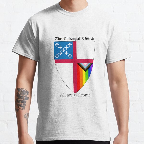 Episcopal Church Shield with Progressive Pride Flag Vertical Rainbow - All Are Welcome 2 Classic T-Shirt