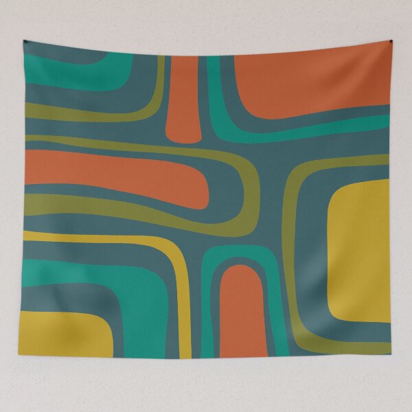 Item preview, Palm Springs Retro Midcentury Modern Abstract Pattern in Mid Mod Orange, Olive, Teal, and Mustard designed and sold by kierkegaard.