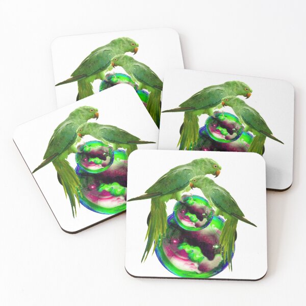 Item preview, FANTASY ART GREEN PARROTS ON GREEN BUBBLES  designed and sold by sharlesart.