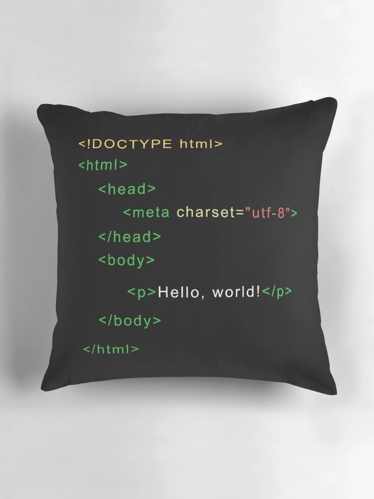 Thumbnail 3 of 4, Pillow, Hello World Syntax In HTML5  designed and sold by be-great.