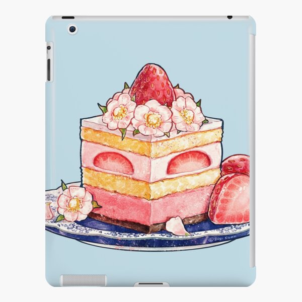 Gâteau au thé aux fraises avec des fleurs Coque rigide iPad