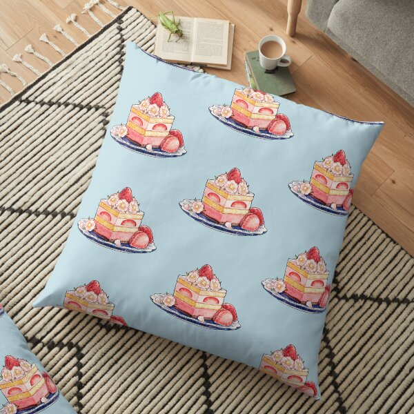 Strawberry Tea Cake With Blossoms Floor Pillow