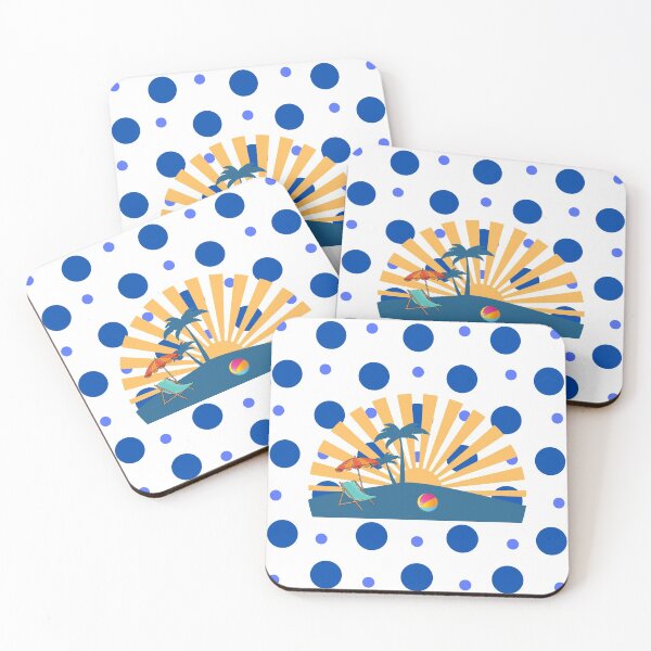 Item preview, Blue Polka Dot, Sunset Beach with Palm Trees Retro Style designed and sold by silviaol.