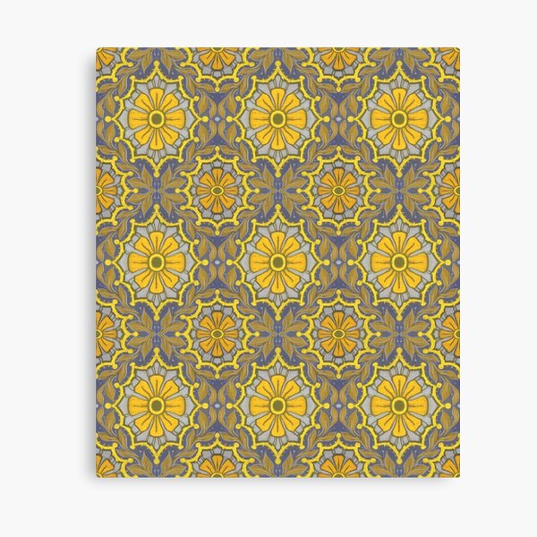 Folk Flower, Bohemian Arabesque Pattern Golden Saffron Yellow Canvas Print