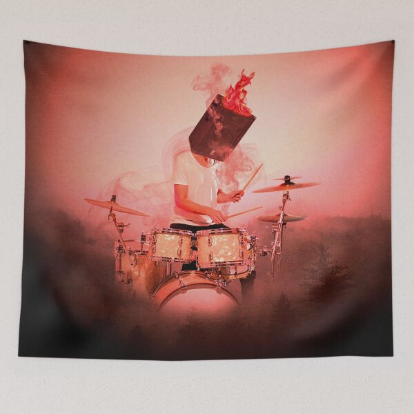 Item preview, Burning Passion: The Drummer - Digital Collage designed and sold by DoggoTankDesign.