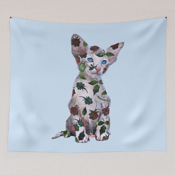 Item preview, Floral Cat - Adorable Kitten, Devon Rex, Cornish Rex designed and sold by TheKingdomAttic.