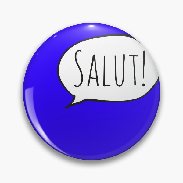 Item preview, Cheerful SALUT! with white speech bubble on blue (Français / French) designed and sold by Ofeefee.