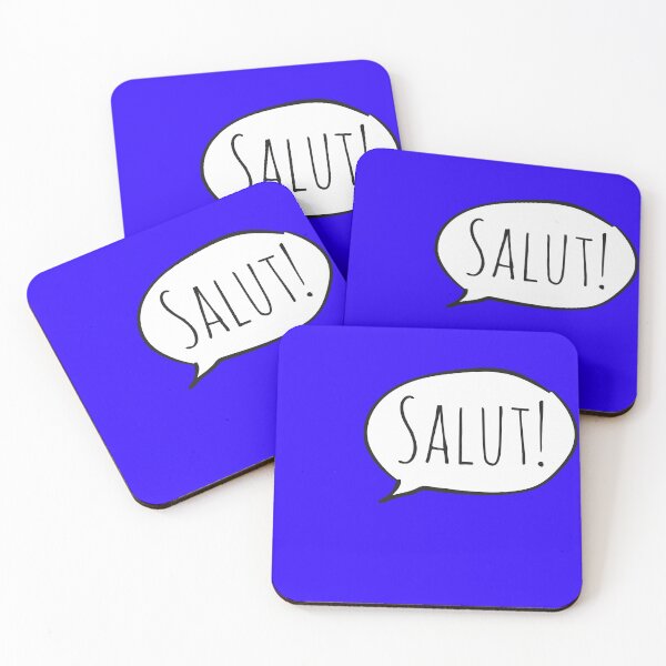 Item preview, Cheerful SALUT! with white speech bubble on blue (Français / French) designed and sold by Ofeefee.