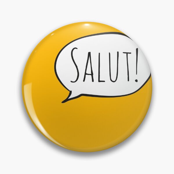 Item preview, Cheerful SALUT! with white speech bubble on yellow (Français / French) designed and sold by Ofeefee.