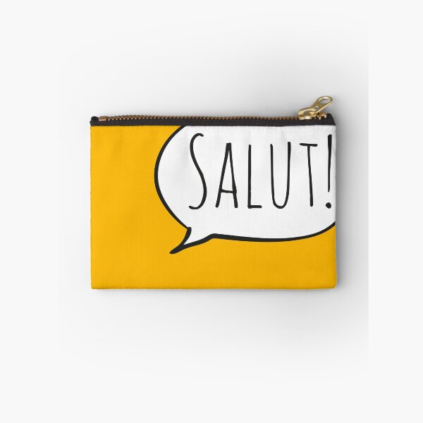 Item preview, Cheerful SALUT! with white speech bubble on yellow (Français / French) designed and sold by Ofeefee.