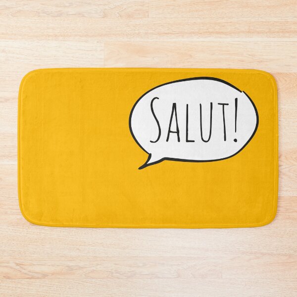Item preview, Cheerful SALUT! with white speech bubble on yellow (Français / French) designed and sold by Ofeefee.