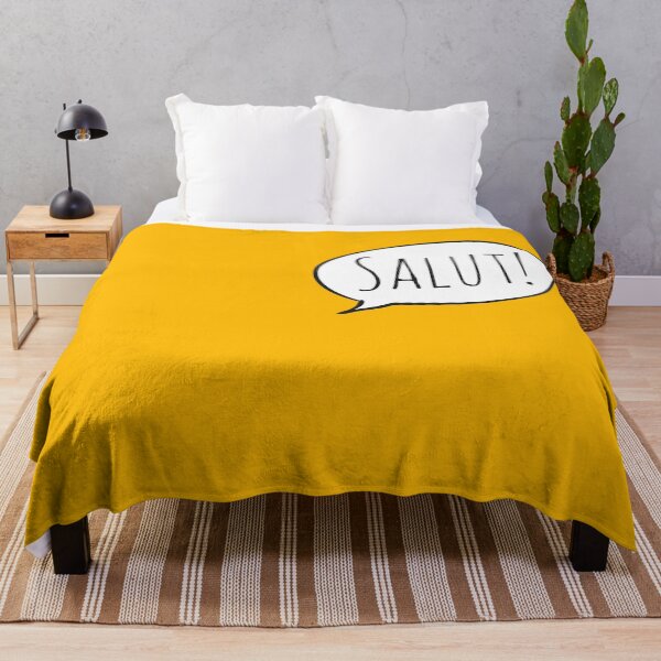 Item preview, Cheerful SALUT! with white speech bubble on yellow (Français / French) designed and sold by Ofeefee.