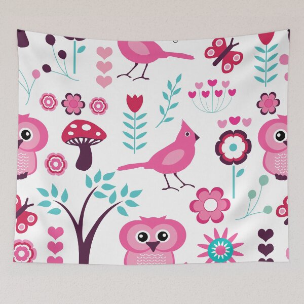 Item preview, Pink Folk Forest Scene Owl Bird Botanical Garden designed and sold by CoitoCG.