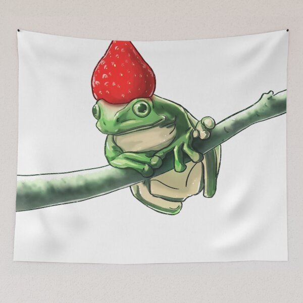 Item preview, Cute Little Tree Frog with Strawberry Hat designed and sold by Tyrique Chin Hon Foei.
