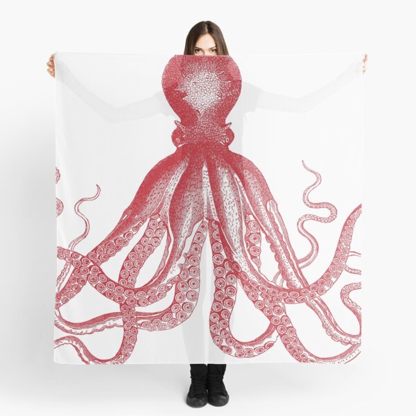 Octopus | Vintage Octopus | Tentacles | Sea Creatures | Nautical | Ocean | Sea | Beach | Red and White | Scarf