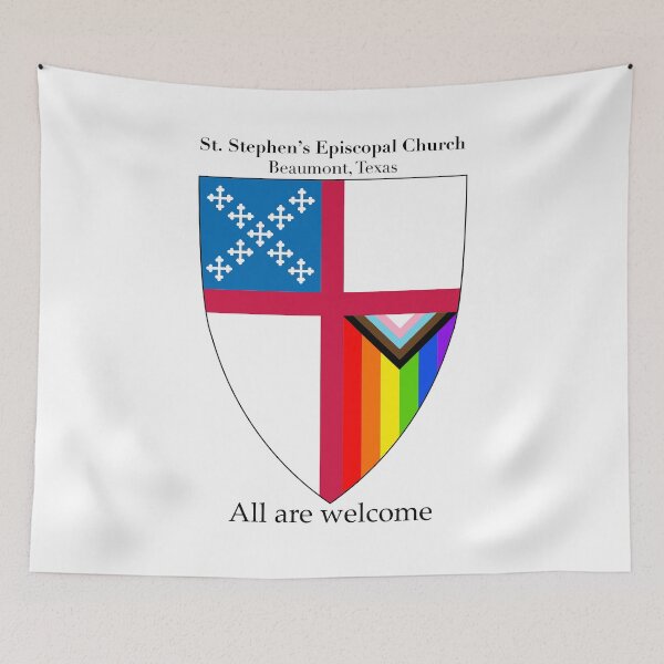 Item preview, St. Stephen's Episcopal Church - Beaumont, Texas Church Shield with Progressive Flag Vertical Rainbow All Are Welcome 1 designed and sold by litmusician.