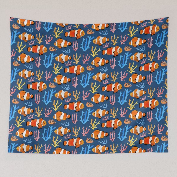 Item preview, Clownfish - Cute Orange and Blue Fish Illustration Pattern  designed and sold by TheRainbowRoom.