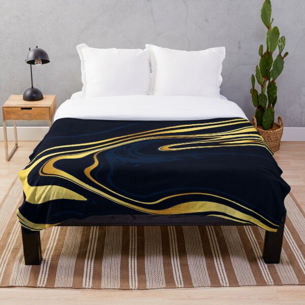 Gold and Blue Marble Throw Blanket